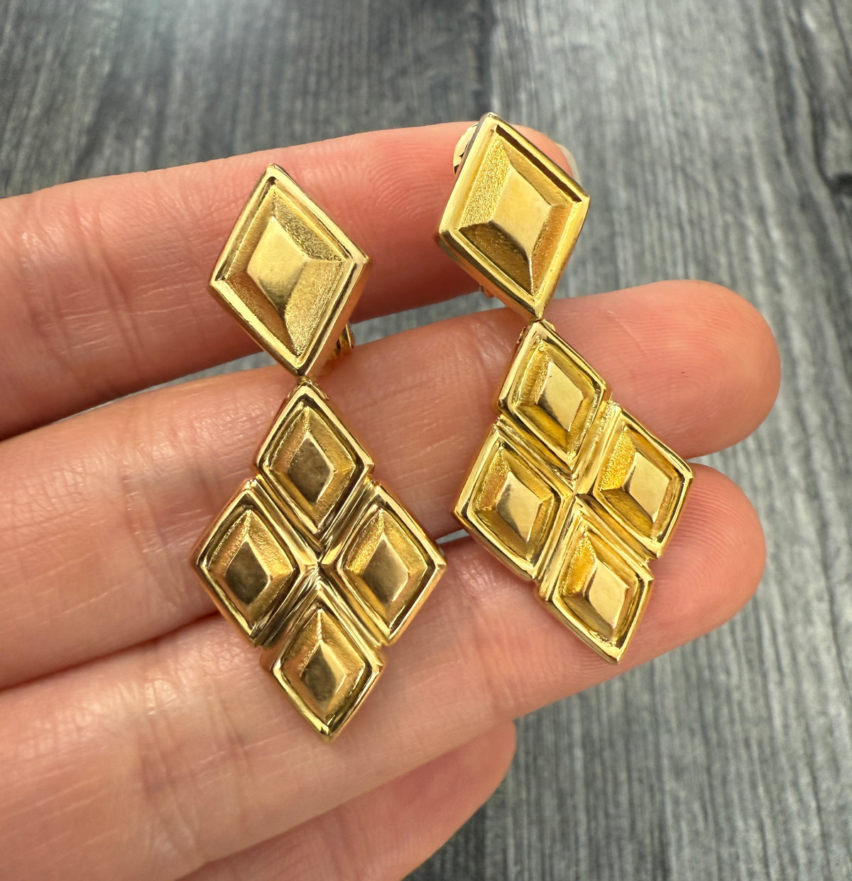 Greek 18K Gold Diamond Shaped Dangle Earrings