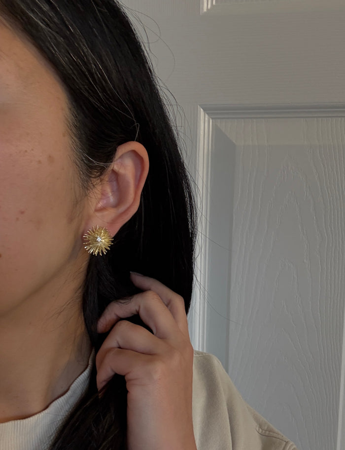 Vintage Diamond and 18K Gold Spiky Starburst Ear Clips