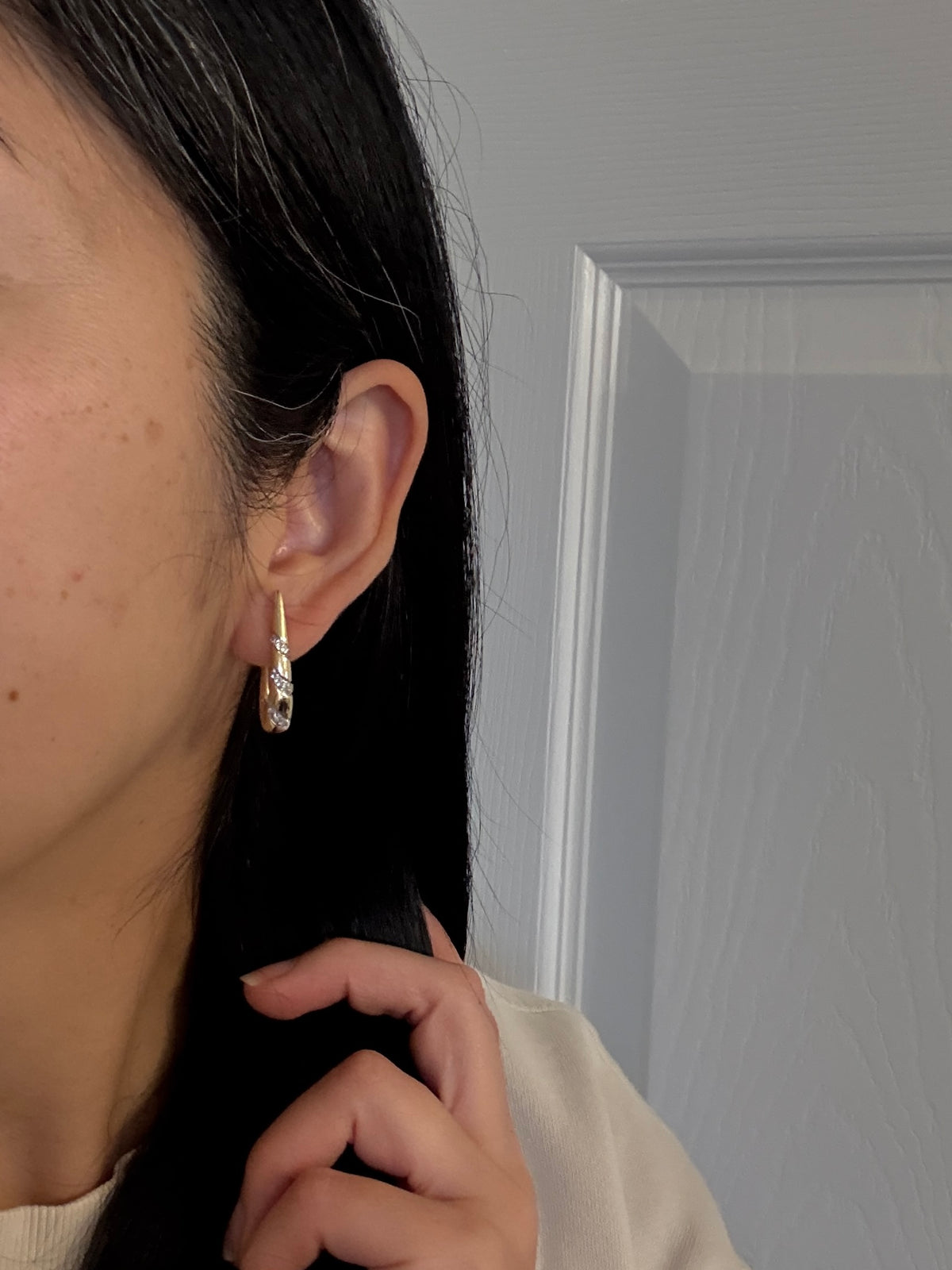 Diamond and 14K Gold Elongated Huggie Earrings