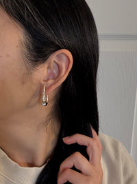 Diamond and 14K Gold Elongated Huggie Earrings