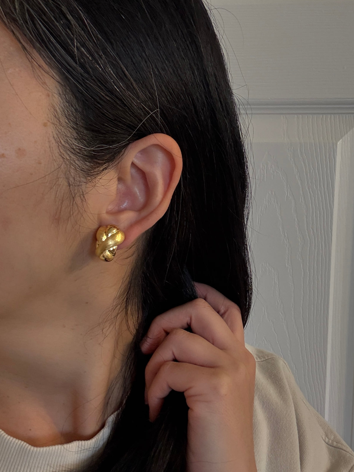 Satin Finish 18K Gold "X" Huggie Earrings