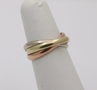 Vintage 14K Tricolor Gold Rolling Ring, Trinity Band Size 7.75