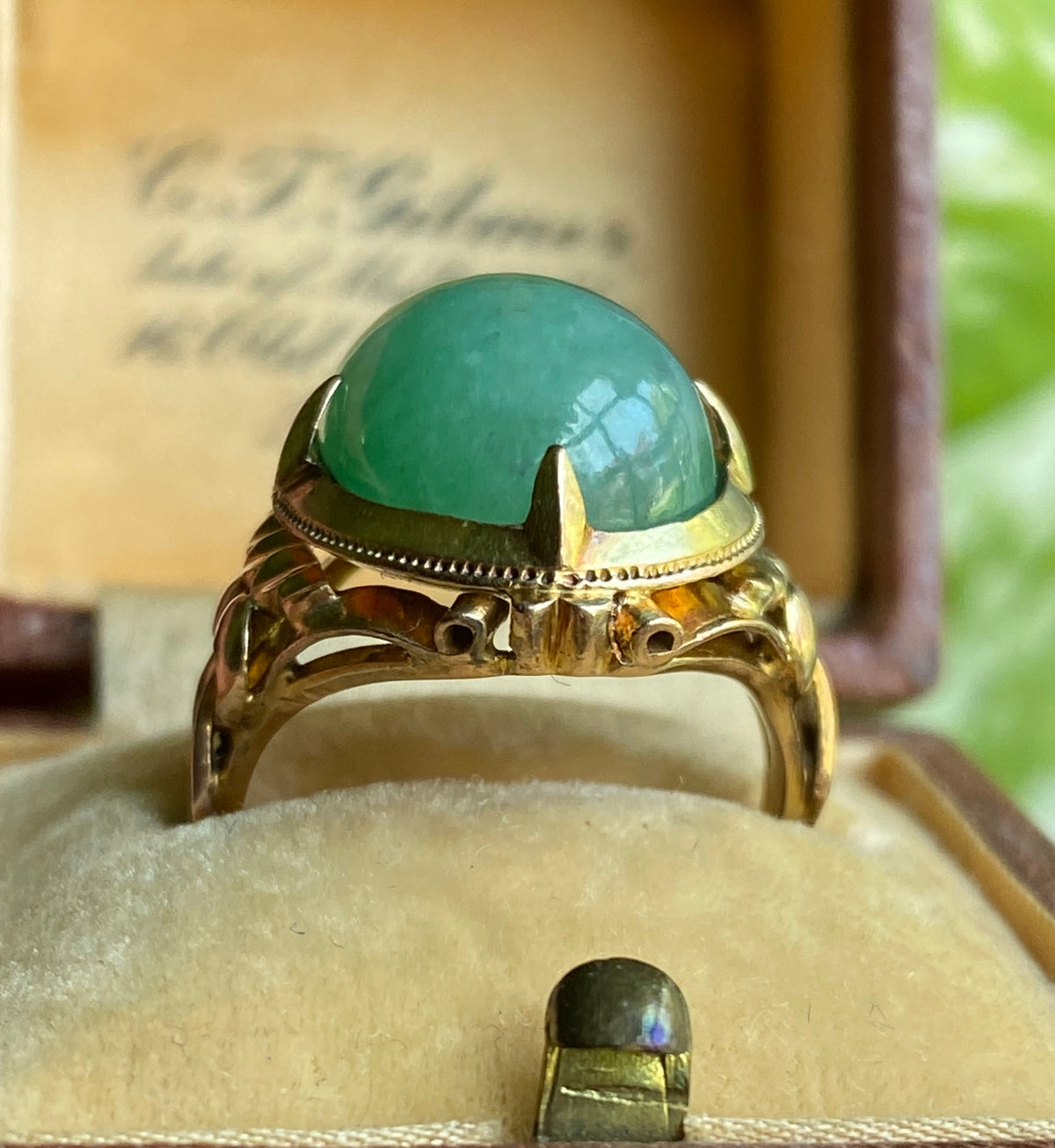 Art Deco Jadeite and 14K Gold Ring