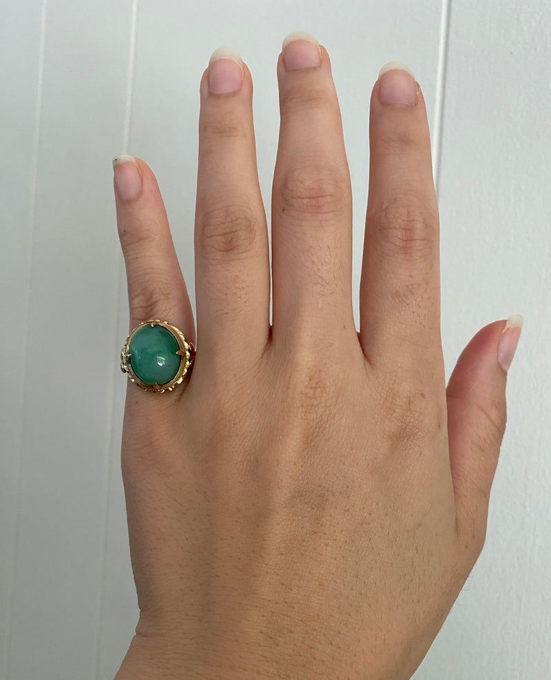 Art Deco Jadeite and 14K Gold Ring