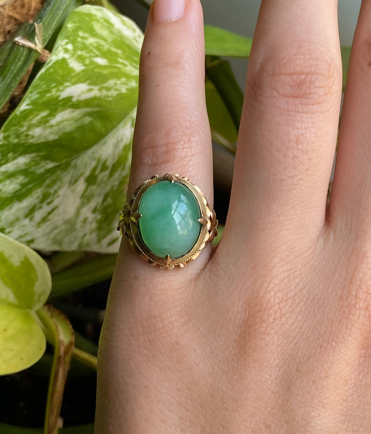 Art Deco Jadeite and 14K Gold Ring