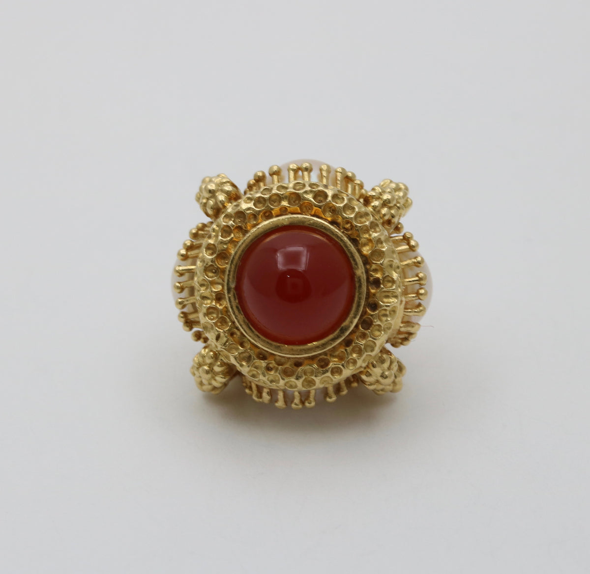 Vintage Carnelian, Pearl, 18K Gold Etruscan Revival Charm