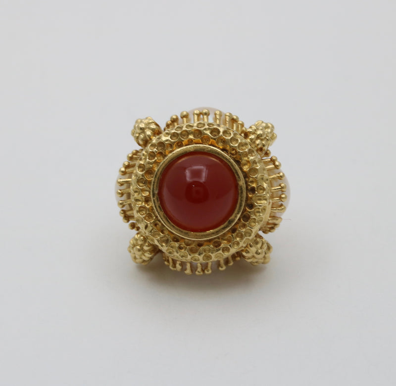 Vintage Carnelian, Pearl, 18K Gold Etruscan Revival Charm