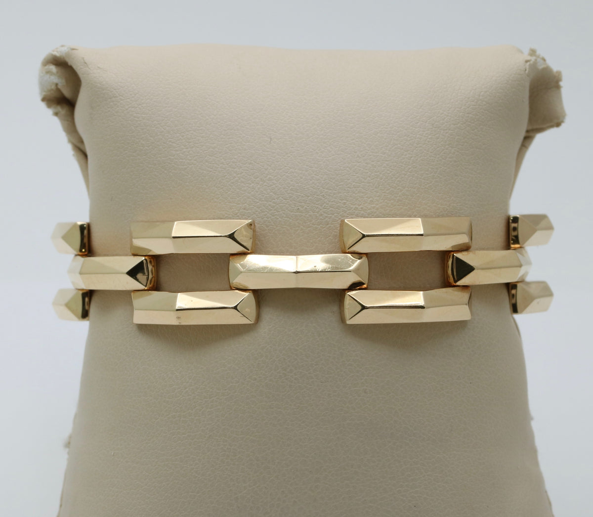 Vintage 14K Gold Faceted Tank Bracelet, 7” Long