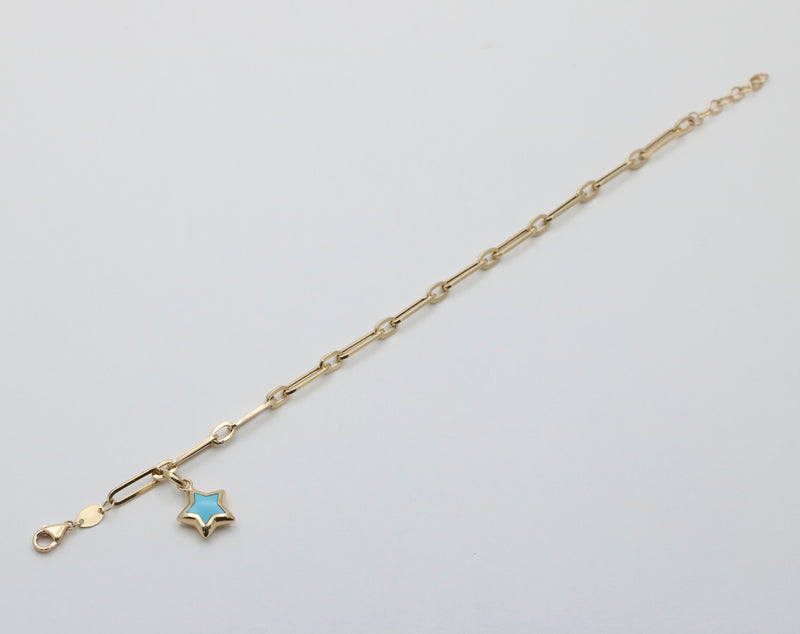 Paperclip Bracelet with Blue Enamel Star Charm