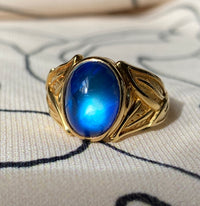Vintage Moonstone and Labradorite 18K Gold Signet Ring