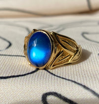 Vintage Moonstone and Labradorite 18K Gold Signet Ring