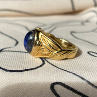Vintage Moonstone and Labradorite 18K Gold Signet Ring