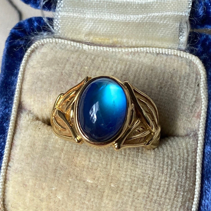 Vintage Moonstone and Labradorite 18K Gold Signet Ring