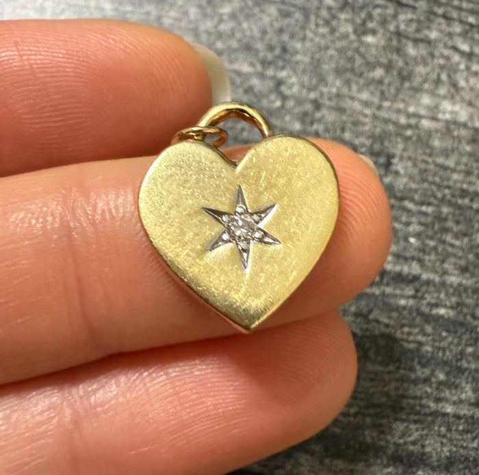 Vintage Star-Set Diamond and 14K Gold Heart Padlock Style Charm