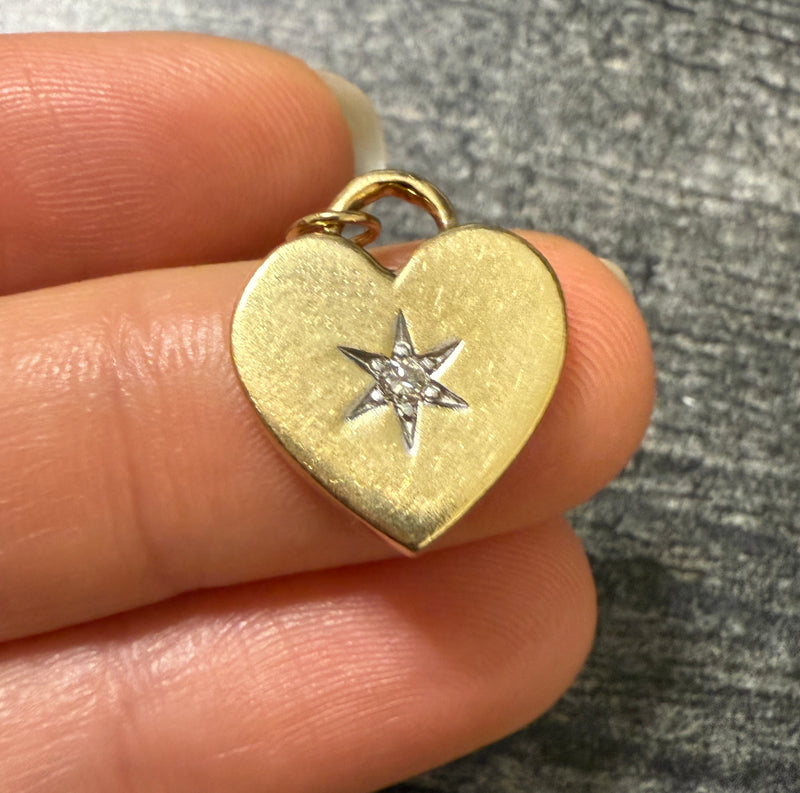 Vintage Star-Set Diamond and 14K Gold Heart Padlock Style Charm