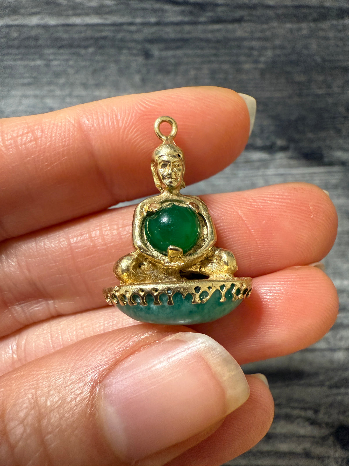 Vintage Jade and 14K Gold Double Sided Buddha Charm