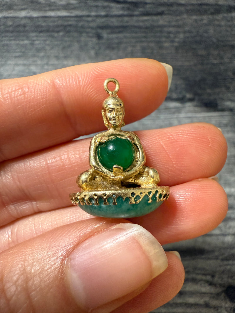 Vintage Jade and 14K Gold Double Sided Buddha Charm