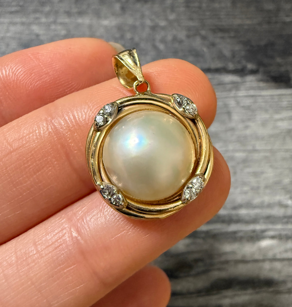 Mabe Pearl and Diamond Swirl Pendant in 14K Gold