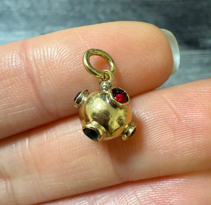 Vintage Multicolor Stone Sputnik Charm in 14K Gold