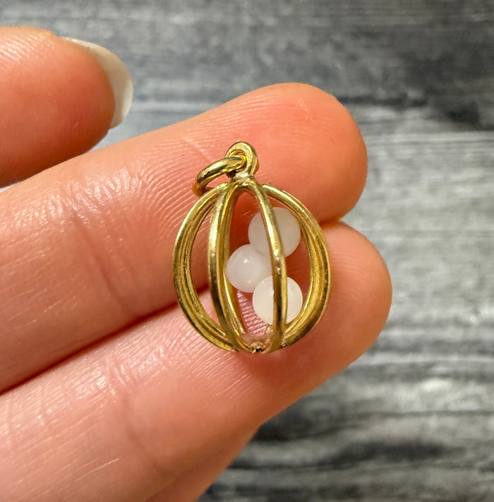 Vintage 18K Gold Caged Beads Orb Charm
