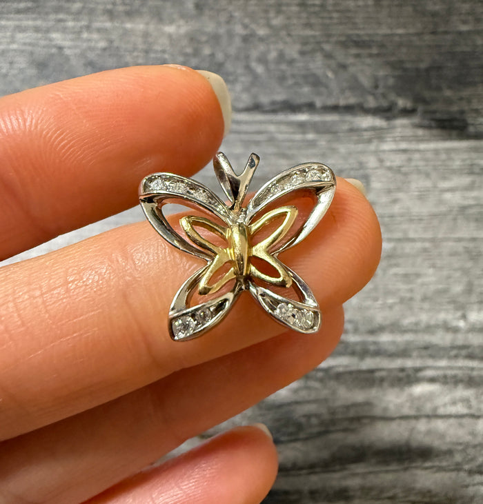 Diamond and 14K Bicolor Gold Butterfly Charm