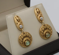 Art Nouveau Cat’s Eye, Diamond, and 18K Gold Dangling Earrings