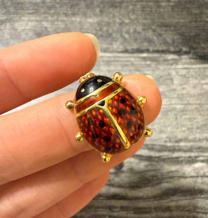 Vintage Enamel and 18K Gold Ladybug Pin (S)
