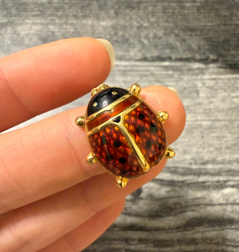 Vintage Enamel and 18K Gold Ladybug Pin (S)