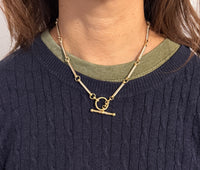 Vintage Bicolor Cylindrical Bar Link Toggle Necklace, 17" Long (A)