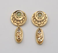 Art Nouveau Cat’s Eye, Diamond, and 18K Gold Dangling Earrings