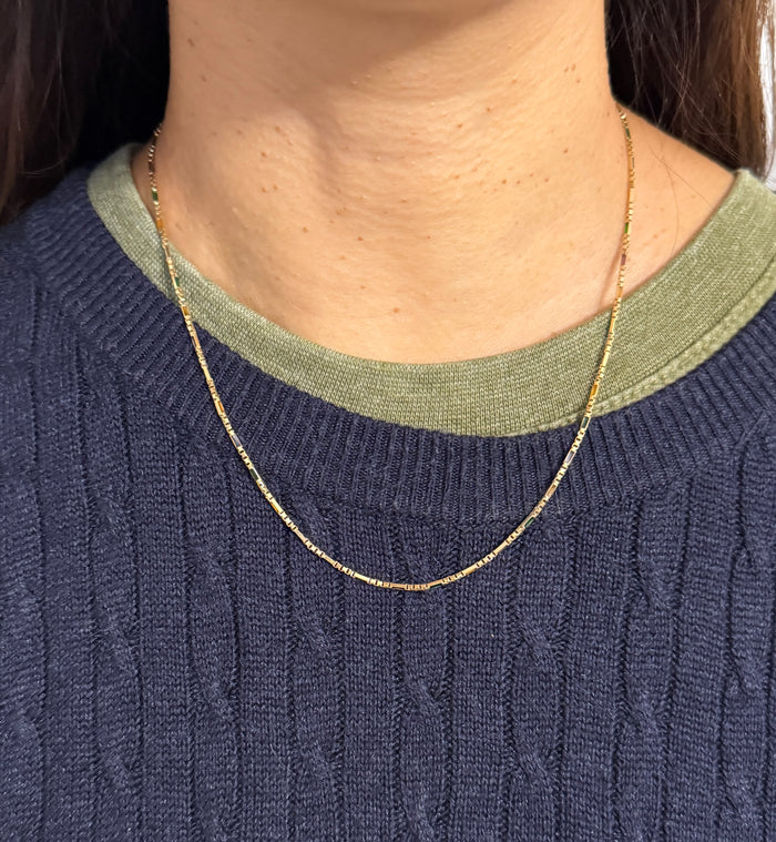 Vintage Enamel Boxy Figaro Link 14K Gold Chain, 17.75" Long