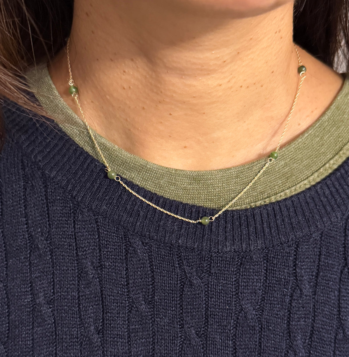 Vintage Jade Bead Station and 14K Gold Chain