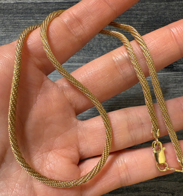 Vintage 14K Gold Woven Tubular Chain, 17.75" Long