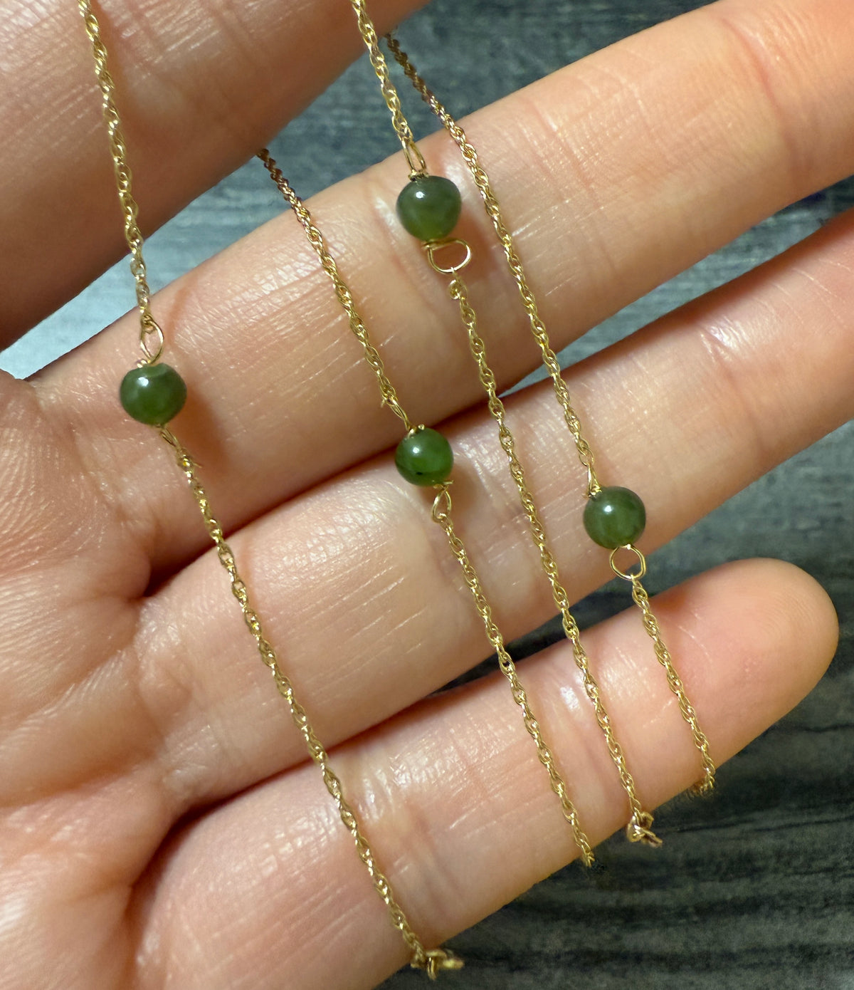 Vintage Jade Bead Station and 14K Gold Chain