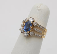 French 1.6 Ct Sapphire and Diamond 18K Gold Triple Row Ring