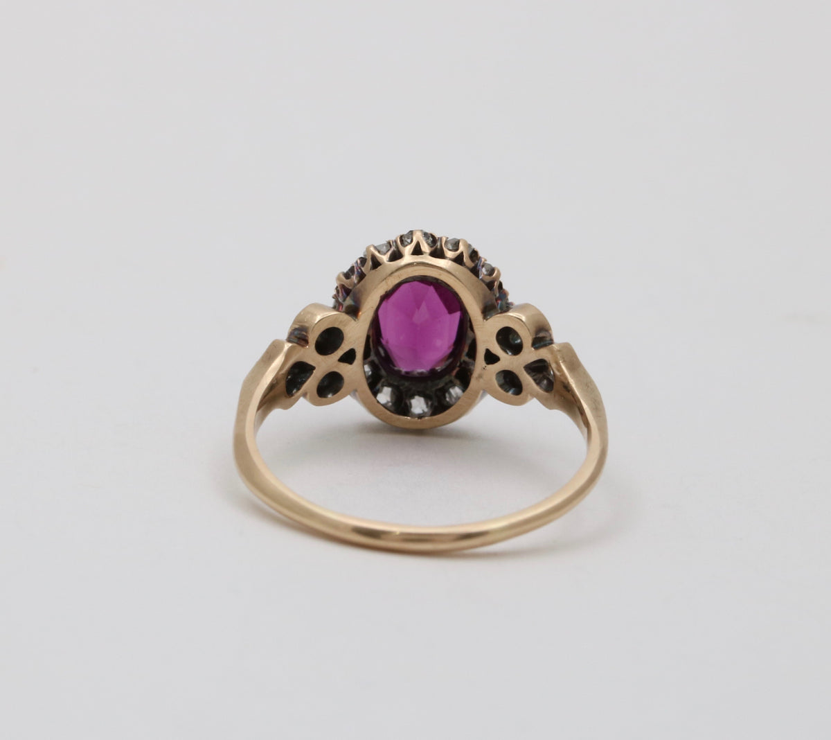 Victorian Rhodolite Garnet and Diamond Trefoil Motif Ring