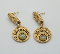 Art Nouveau Cat’s Eye, Diamond, and 18K Gold Dangling Earrings