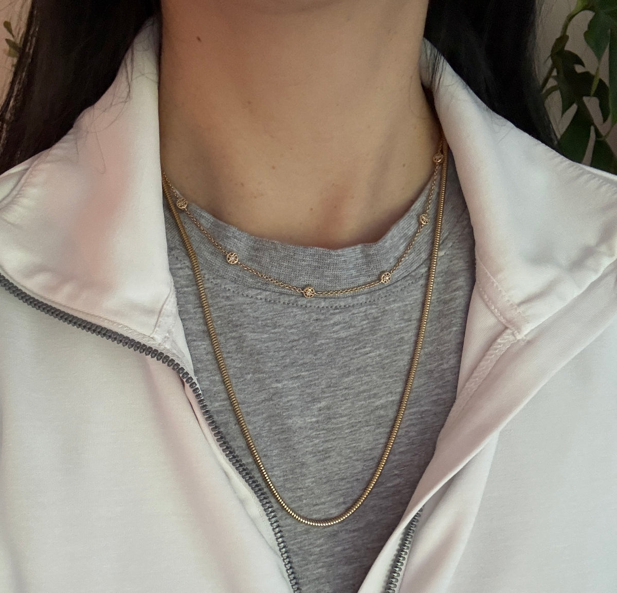 Vintage Tubular Snake Chain in 14K Gold, 24" Long