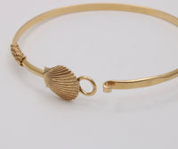 Vintage 14K Gold Shell Bangle Bracelet, 7.25”