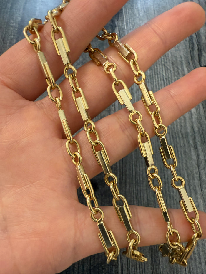 Vintage Bicolor 14K Gold Industrial Aesthetic Chain, 22.5" Long