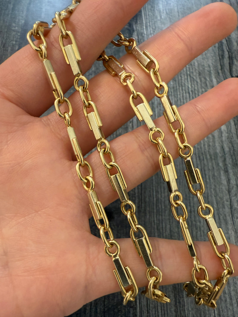 Vintage Bicolor 14K Gold Industrial Aesthetic Chain, 22.5" Long
