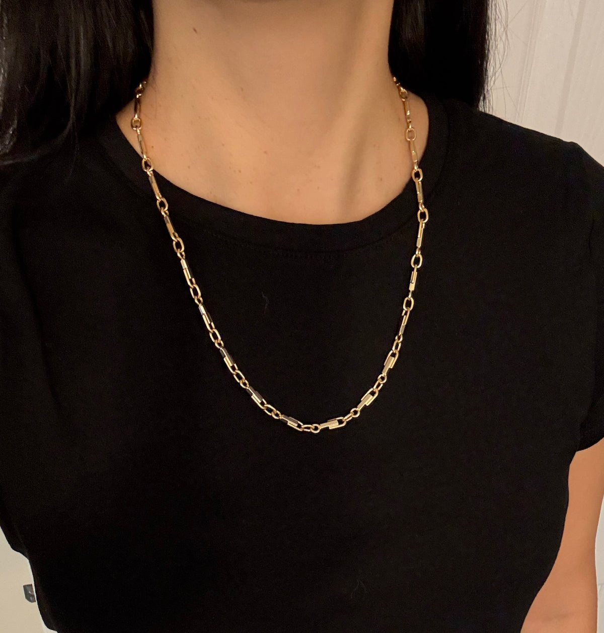 Vintage Bicolor 14K Gold Industrial Aesthetic Chain, 22.5" Long