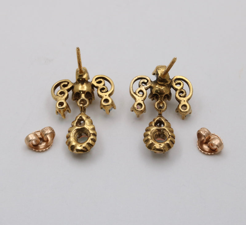 Vintage Opal and 14K Gold Scrolled Dangling Earrings