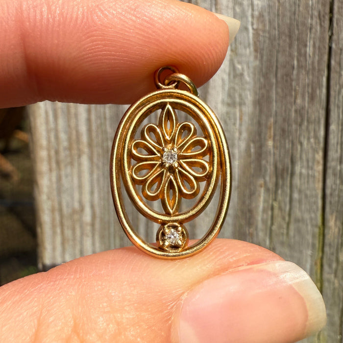 Avon 10K Gold Vintage Flower Charm with Diamonds