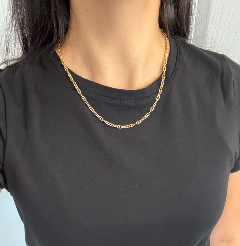 Vintage 14K Gold Mariner Link Chain, 19.75" Long