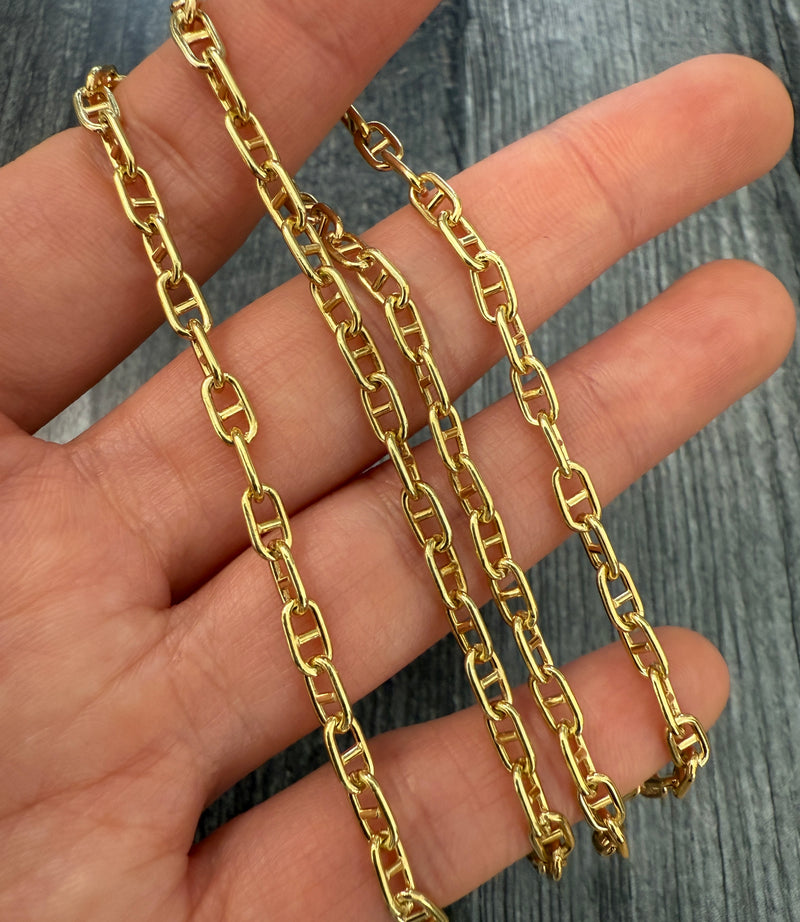 Vintage 14K Gold Mariner Link Chain, 19.75" Long