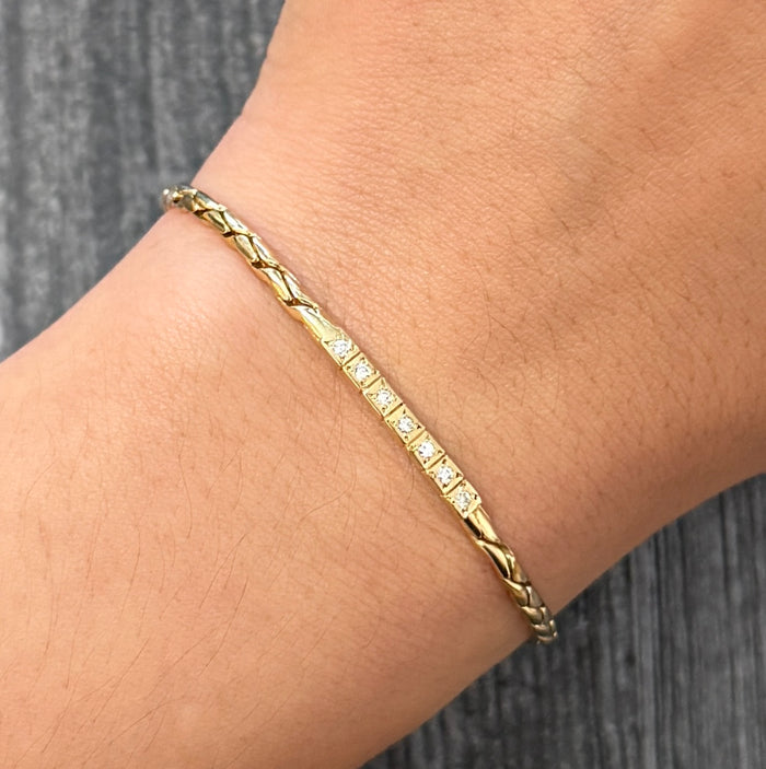 Diamond ID and 14K Gold Snake Scale Style Bracelet