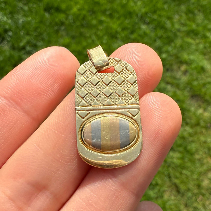 18K Gold Checkerboard Style Dog Tag Charm