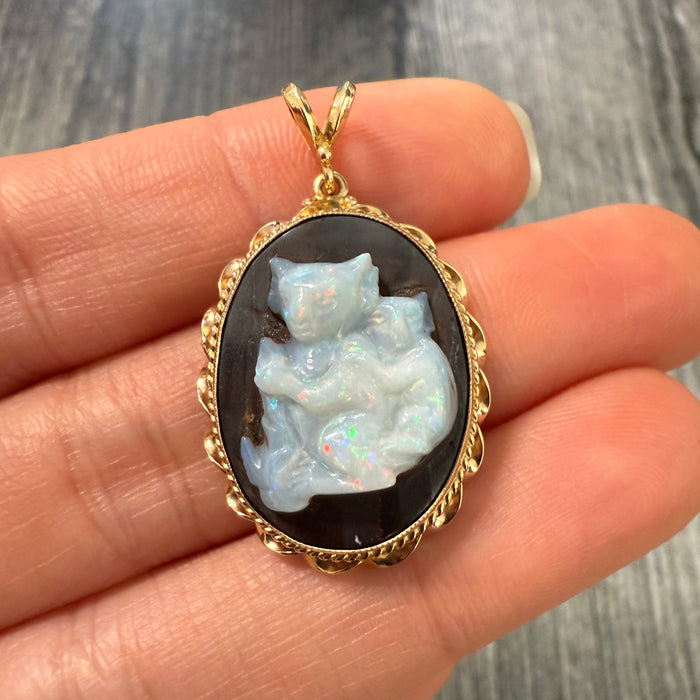 Handcarved Boulder Opal Koala Pendant in 14K Gold