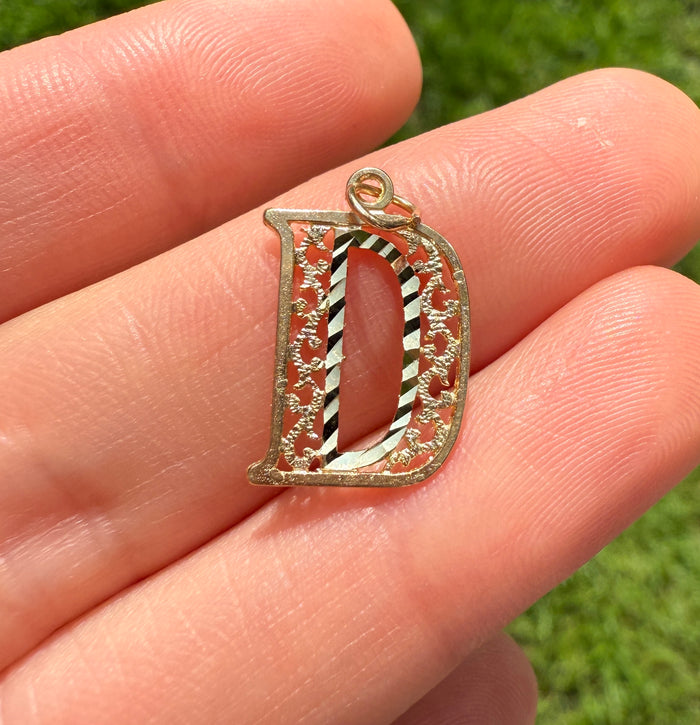 Ornate 14K Gold Initial D Charm